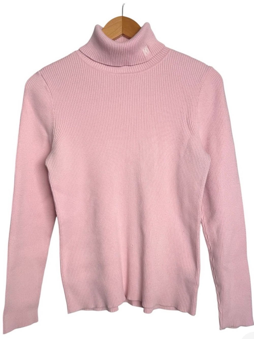 Lauren Ralph Lauren Ribbed Knit Turtleneck Sweater Size Large Baby Pink Cotton